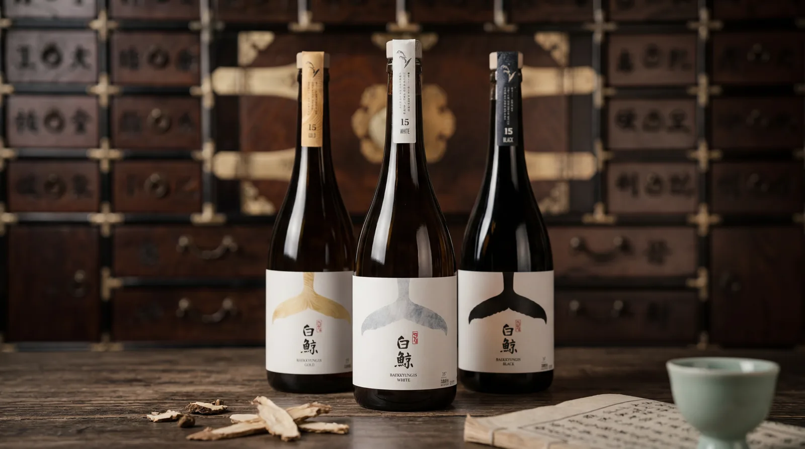 Baekgyeong bottle with apothecary ingredients
